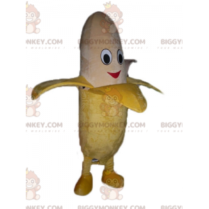 BIGGYMONKEY™ jätte gul och brun leende bananmaskotdräkt -