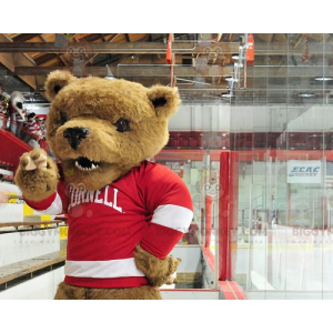 Brun björn BIGGYMONKEY™ maskotdräkt med röd och vit tröja -