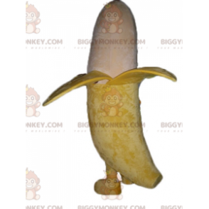 Traje de mascote de banana gigante amarelo e bronzeado