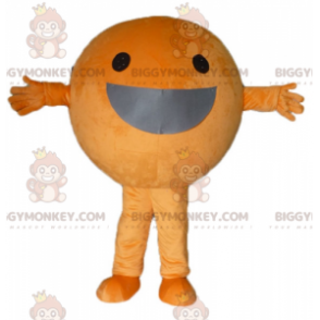 Jätte orange BIGGYMONKEY™ maskotdräkt runt om och leende -