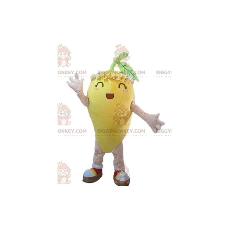 BIGGYMONKEY™ Costume da mascotte Giallo limone con fiori sulla