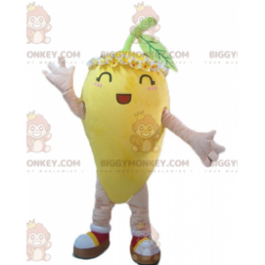 Traje de mascote BIGGYMONKEY™ amarelo limão com flores na