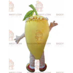 Kostým BIGGYMONKEY™ maskot citronově žlutá s květinami na hlavě