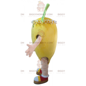 BIGGYMONKEY™ Maskottchenkostüm Zitronengelb mit Blumen auf dem