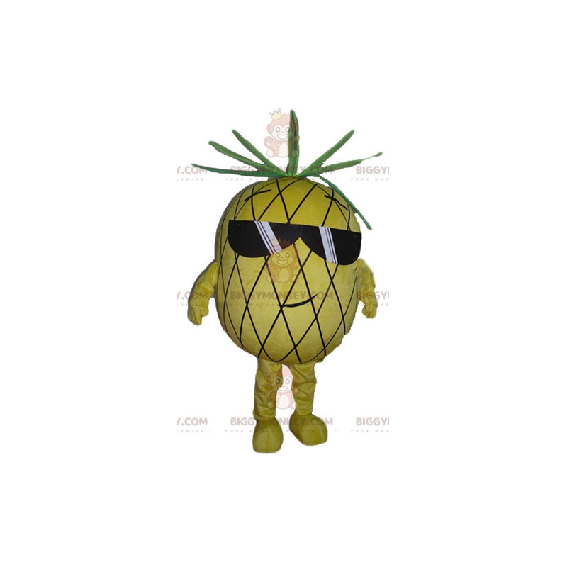 Gul och grön ananas BIGGYMONKEY™ maskotdräkt med solglasögon -