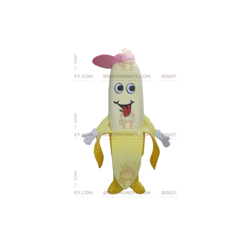 Στολή μασκότ BIGGYMONKEY™ Γιγαντιαία κίτρινη μπανάνα με ροζ