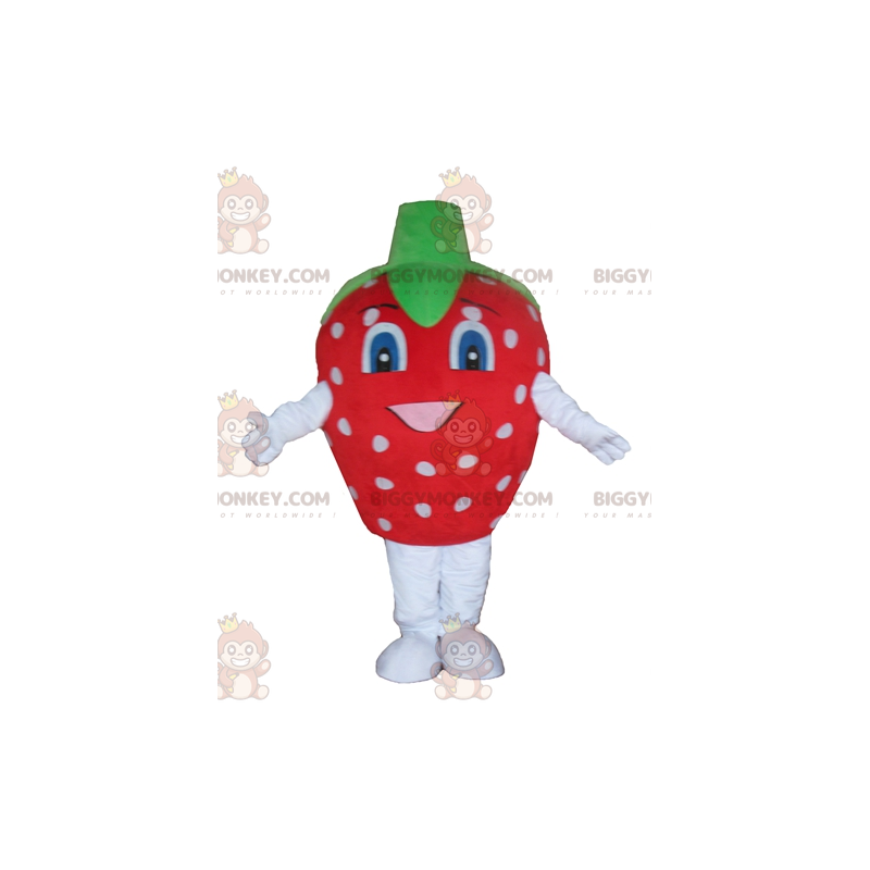 Obří kostým maskota BIGGYMONKEY™ z červené bílé a zelené jahody