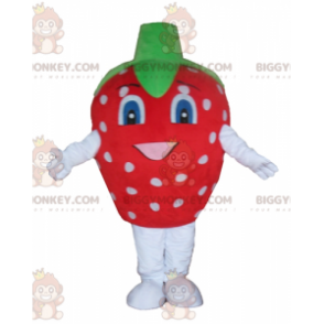 Traje de mascote gigante vermelho branco e verde morango