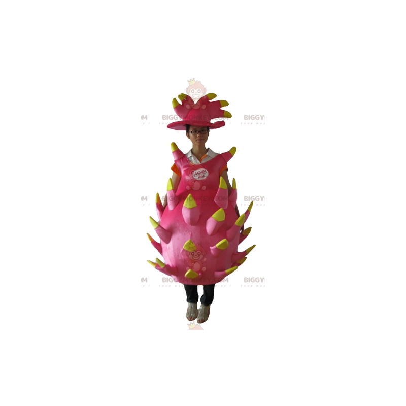 Traje de mascote gigante rosa e amarelo de fruta do dragão