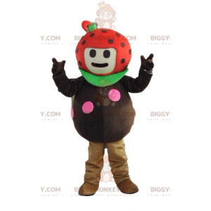 Disfraz de mascota de mariquita roja y marrón verde fresa