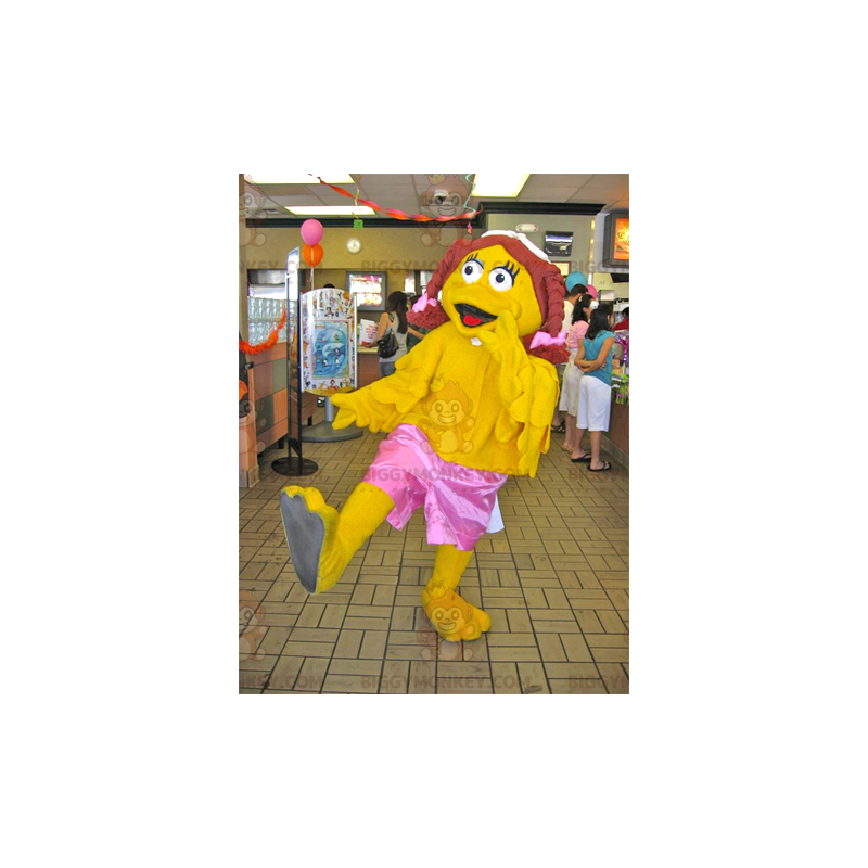 Girl's Yellow Duck BIGGYMONKEY™ maskotdräkt med flätor -