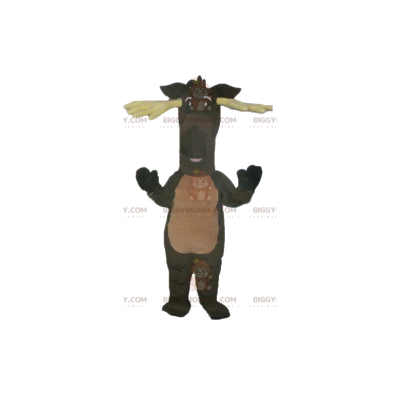 BIGGYMONKEY™ Brown Caribou Reindeer Mascot Costume with Yellow