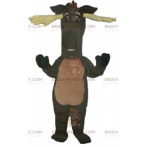 BIGGYMONKEY™ Brown Caribou Reindeer Mascot Costume with Yellow