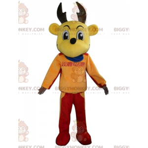 Costume de mascotte BIGGYMONKEY™ de renne d'élan jaune en tenue