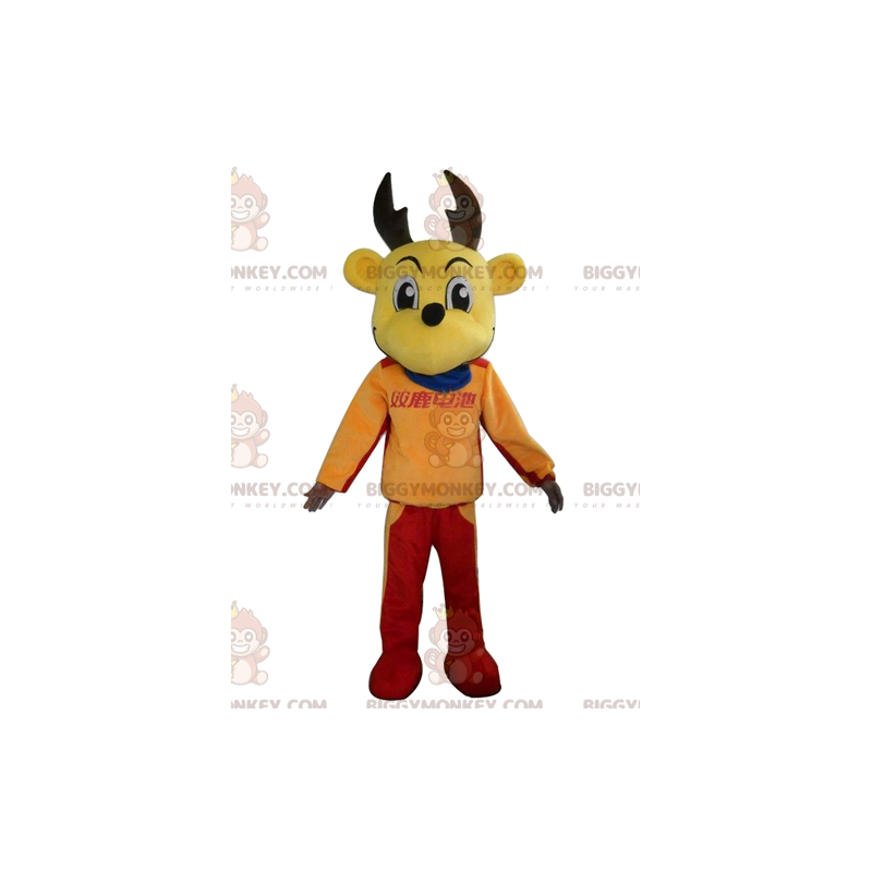 Costume de mascotte BIGGYMONKEY™ de renne d'élan jaune en tenue