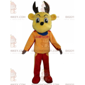 BIGGYMONKEY™ maskotkostume Gul elgerensdyr i farverigt tøj -