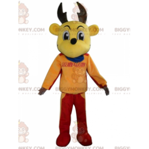 Costume de mascotte BIGGYMONKEY™ de renne d'élan jaune en tenue