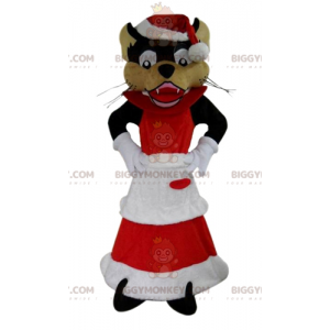 BIGGYMONKEY™ Wolf Mascot Costume Dressed In Mrs. Claus Outfit –