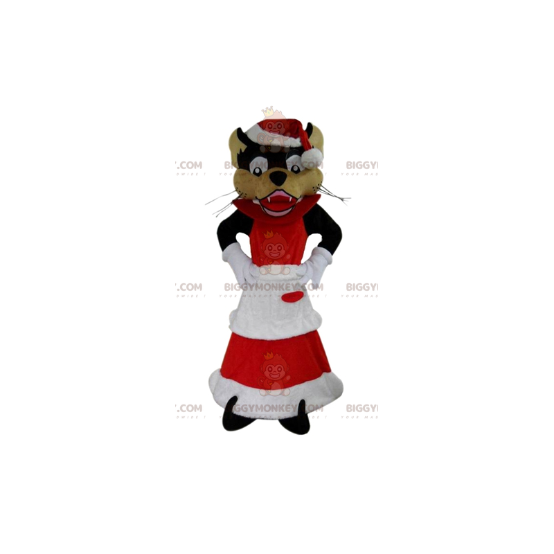 BIGGYMONKEY™ Wolf-Maskottchen-Kostüm im Mrs. Claus-Outfit -