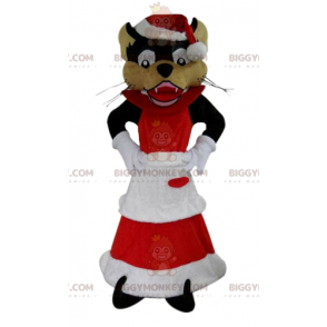 BIGGYMONKEY™ Wolf Mascot Costume Dressed In Mrs. Claus Outfit -