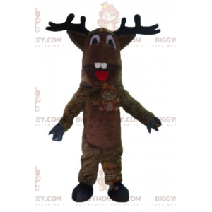 Brun Caribou Älg BIGGYMONKEY™ maskotdräkt med söta horn -
