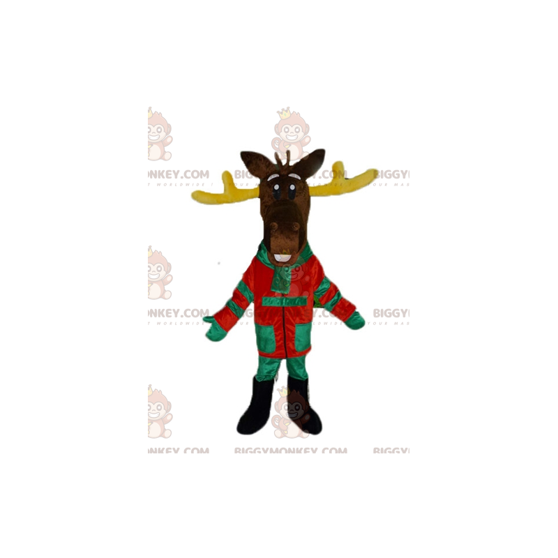 BIGGYMONKEY™ Mascot Costume Brown Reindeer With Yellow Antlers