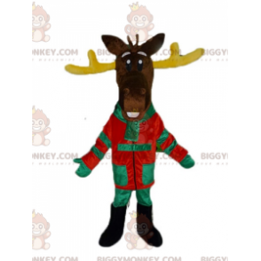 BIGGYMONKEY™ Mascot Costume Brown Reindeer With Yellow Antlers