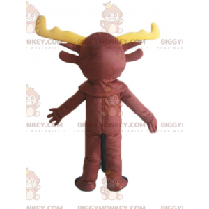 BIGGYMONKEY™ Brown Caribou Reindeer Mascot Costume with Yellow