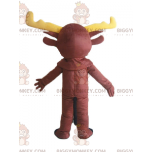 BIGGYMONKEY™ Brun Caribou-rensdyrmaskotkostume med gult gevir -