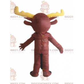 BIGGYMONKEY™ Brun Caribou-rensdyrmaskotkostume med gult gevir -