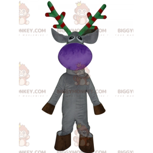 BIGGYMONKEY™ Mascot Costume Gray Reindeer with Red and Green