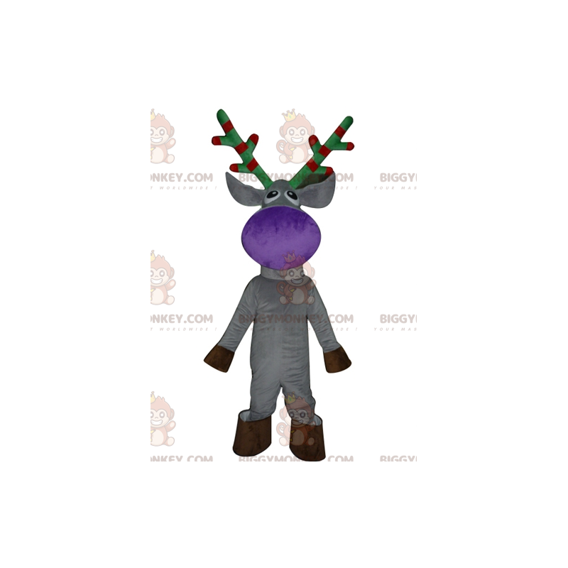 BIGGYMONKEY™ Mascot Costume Gray Reindeer with Red and Green