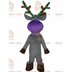 BIGGYMONKEY™ Mascot Costume Gray Reindeer with Red and Green