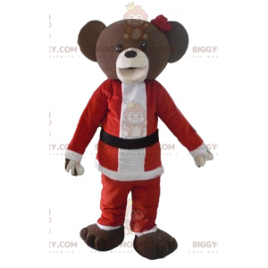Bruin Teddy BIGGYMONKEY™-mascottekostuum in kerstmanoutfit -