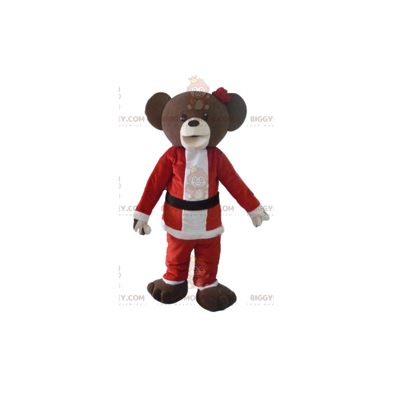 Brown Teddy BIGGYMONKEY™ Mascot Costume In Santa Outfit –