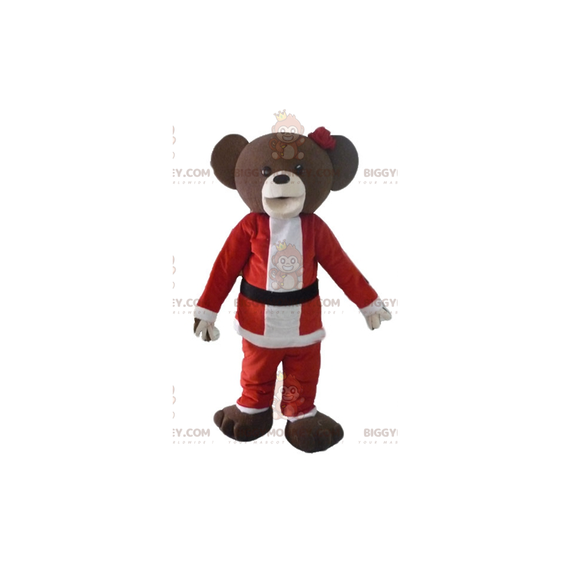 Kostým hnědého Teddyho BIGGYMONKEY™ maskota v Santa outfitu –