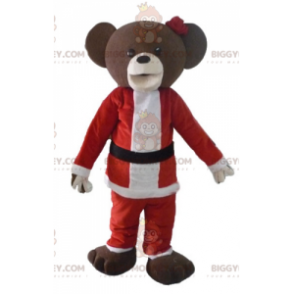 Bruin Teddy BIGGYMONKEY™-mascottekostuum in kerstmanoutfit -