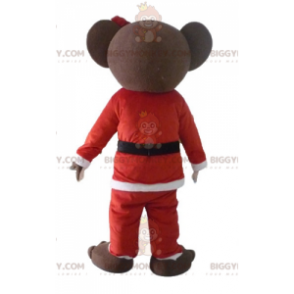 Brown Teddy BIGGYMONKEY™ Mascot Costume In Santa Outfit -