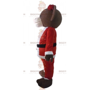 Brown Teddy BIGGYMONKEY™ Mascot Costume In Santa Outfit –