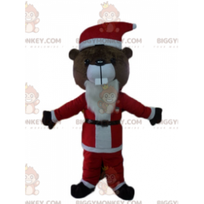 BIGGYMONKEY™ Brown Beaver Mascot Costume In Santa Outfit –