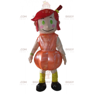 BIGGYMONKEY™ Mascot Costume Red Hair Girl With Orange Dress –