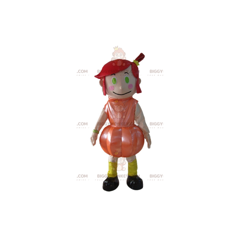 BIGGYMONKEY™ Mascottekostuum Roodharig meisje met oranje jurk -