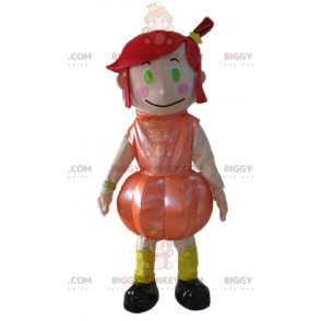 BIGGYMONKEY™ Mascot Costume Red Hair Girl With Orange Dress -