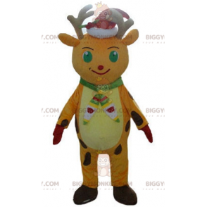 Traje de mascote de rena de Natal laranja e amarelo