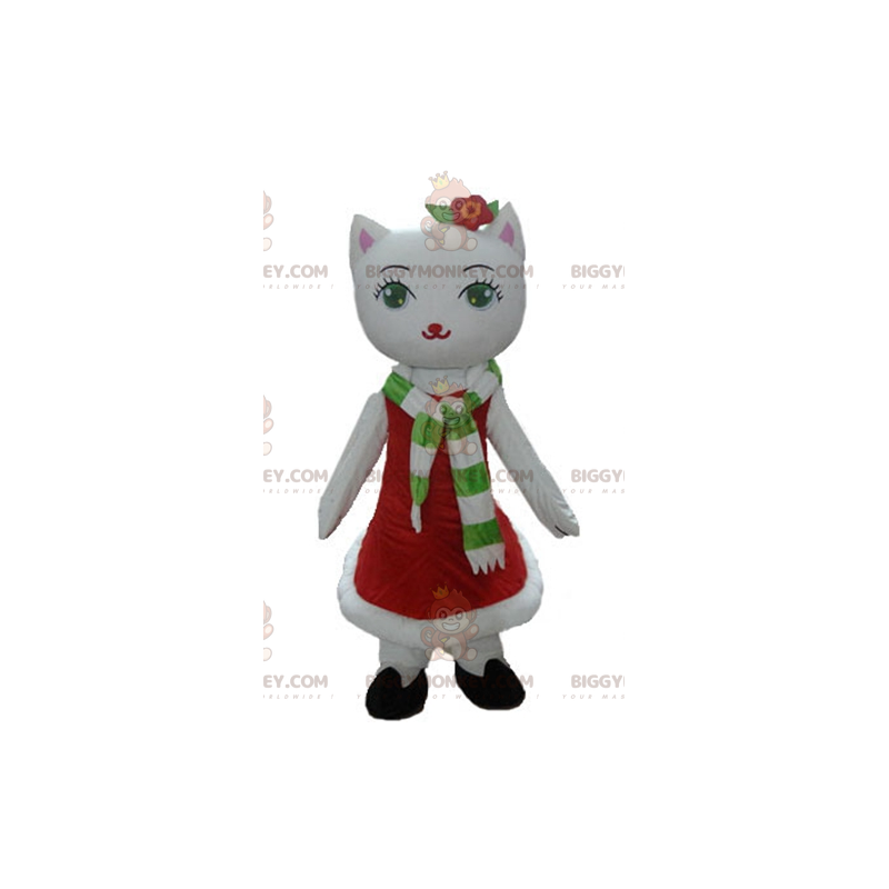 Costume de mascotte BIGGYMONKEY™ de chat blanc avec une robe de