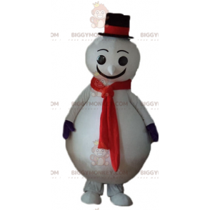 Traje de mascote de boneco de neve vermelho e preto grande