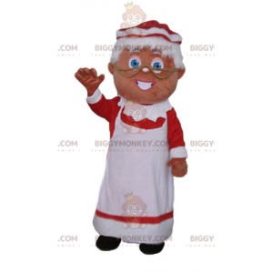 Mrs. Claus BIGGYMONKEY™ maskotdräkt klädd i en röd och vit