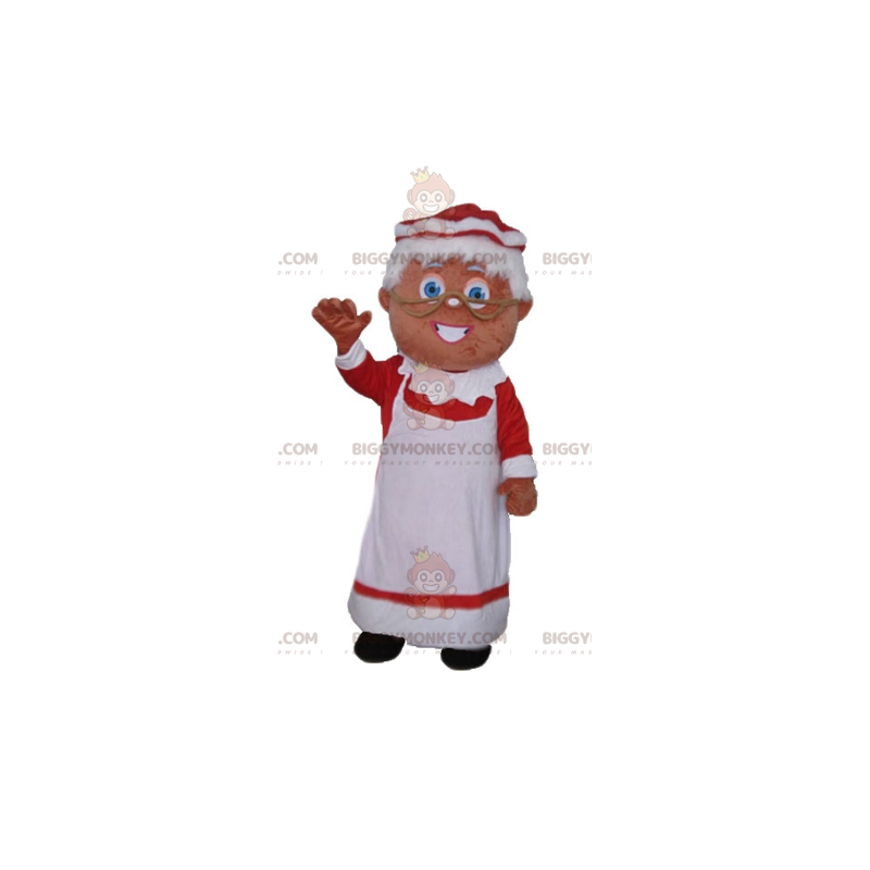 Mrs. Claus BIGGYMONKEY™ mascottekostuum gekleed in een rode en