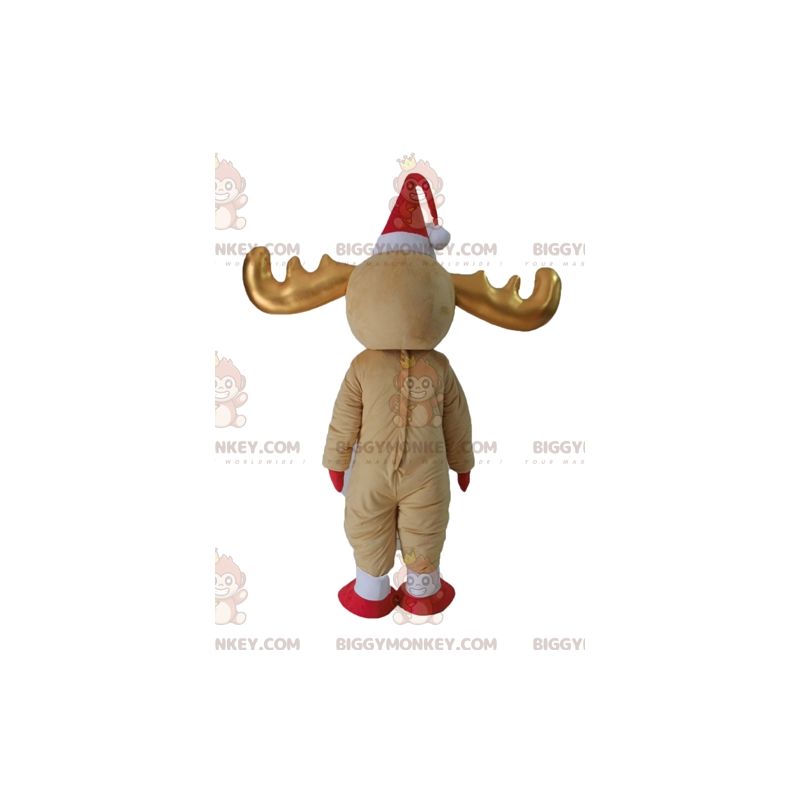 BIGGYMONKEY™ Mascot Costume Brown and White Reindeer with Gold