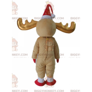 BIGGYMONKEY™ Mascot Costume Brown and White Reindeer with Gold